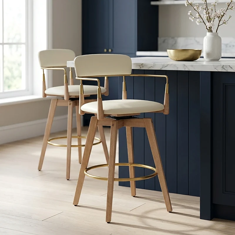 Sgabello Vera Pelle Legno - Reed Crema