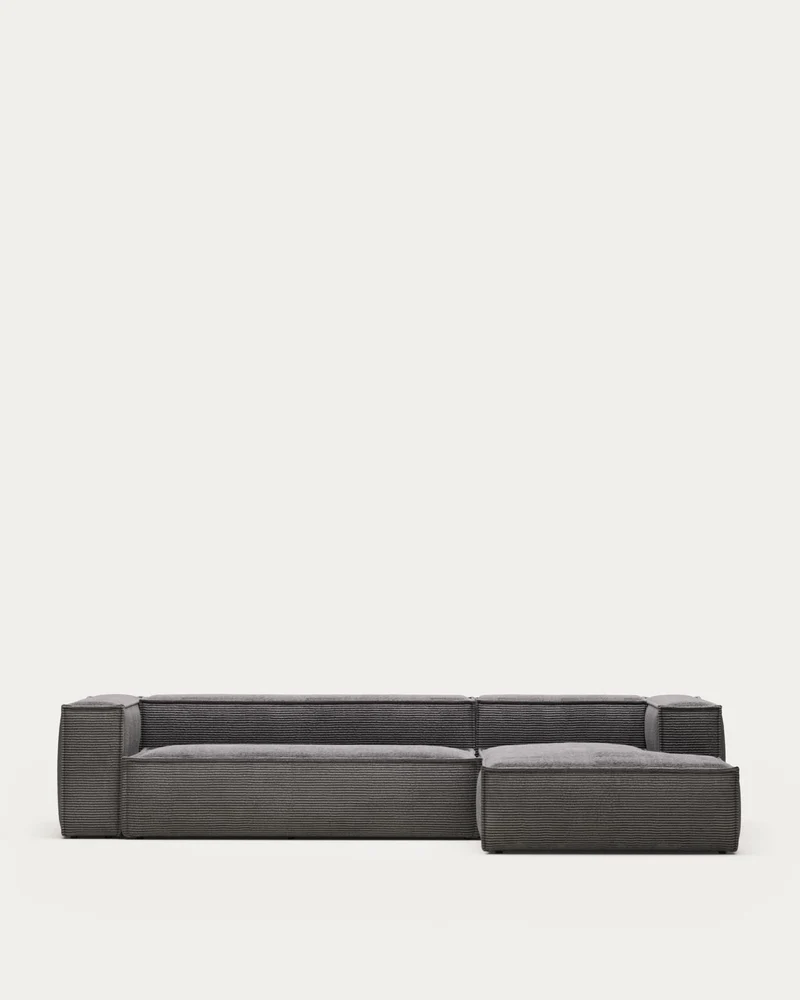 4-Sitzer-Sofa Blok mit dickem, grauen Cord und Chaiselongue rechts 330 cm FSC Mix Credit