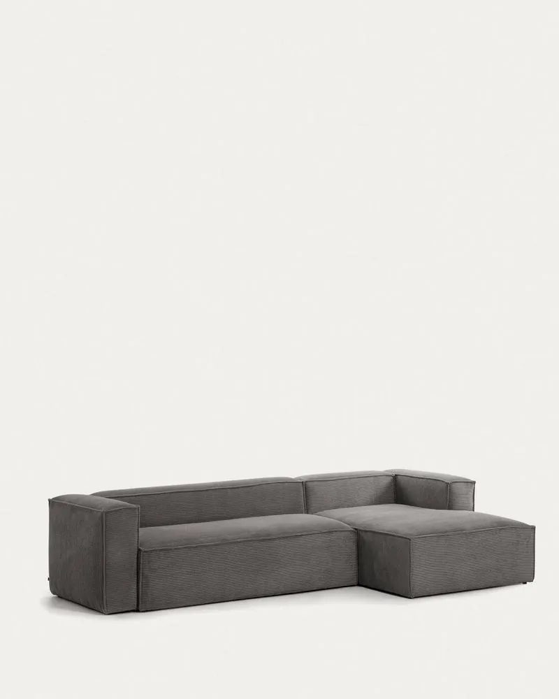 4-Sitzer-Sofa Blok mit dickem, grauen Cord und Chaiselongue rechts 330 cm FSC Mix Credit