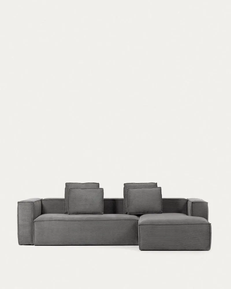4-Sitzer-Sofa Blok mit dickem, grauen Cord und Chaiselongue rechts 330 cm FSC Mix Credit