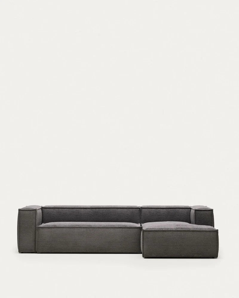 4-Sitzer-Sofa Blok mit dickem, grauen Cord und Chaiselongue rechts 330 cm FSC Mix Credit