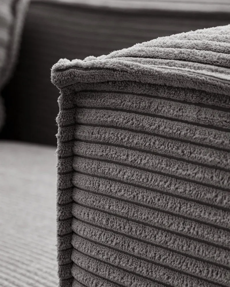 4-Sitzer-Sofa Blok mit dickem, grauen Cord und Chaiselongue rechts 330 cm FSC Mix Credit