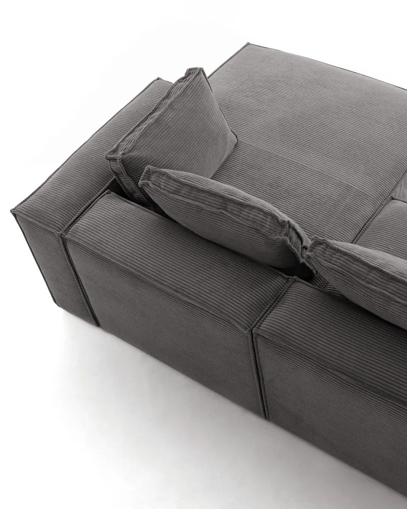 4-Sitzer-Sofa Blok mit dickem, grauen Cord und Chaiselongue rechts 330 cm FSC Mix Credit
