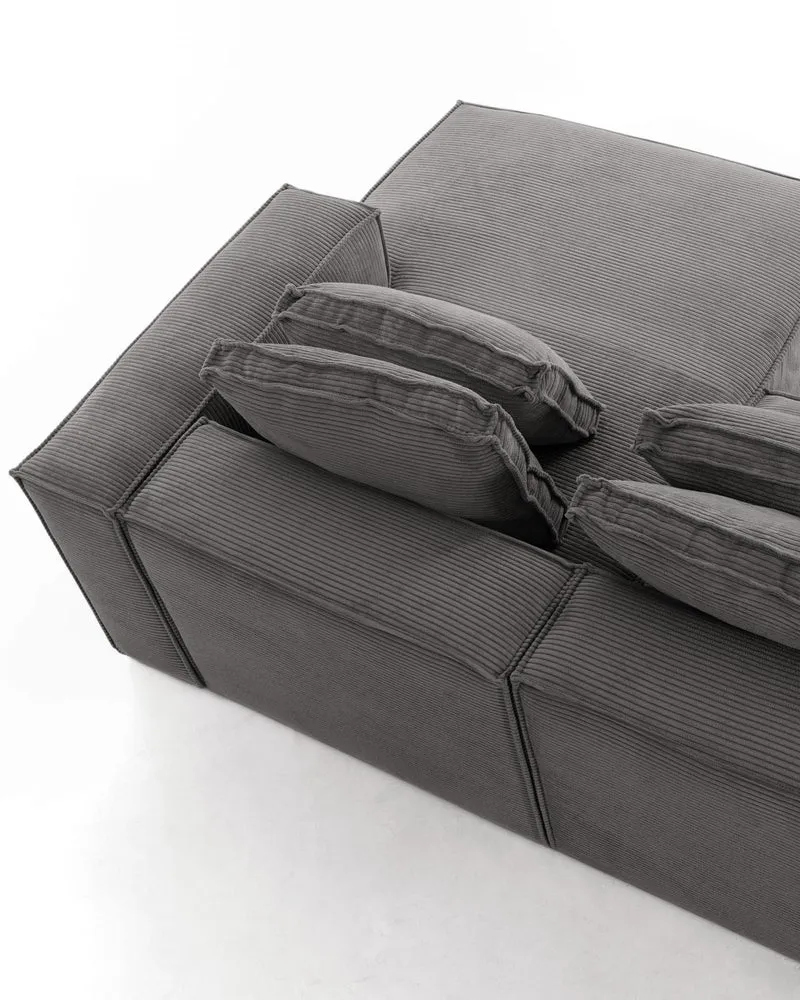 4-Sitzer-Sofa Blok mit dickem, grauen Cord und Chaiselongue rechts 330 cm FSC Mix Credit