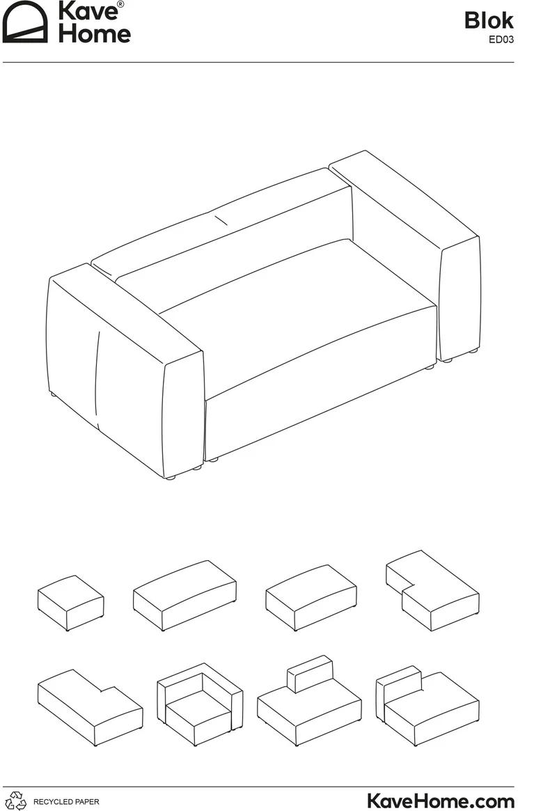 4-Sitzer-Sofa Blok mit dickem, grauen Cord und Chaiselongue rechts 330 cm FSC Mix Credit