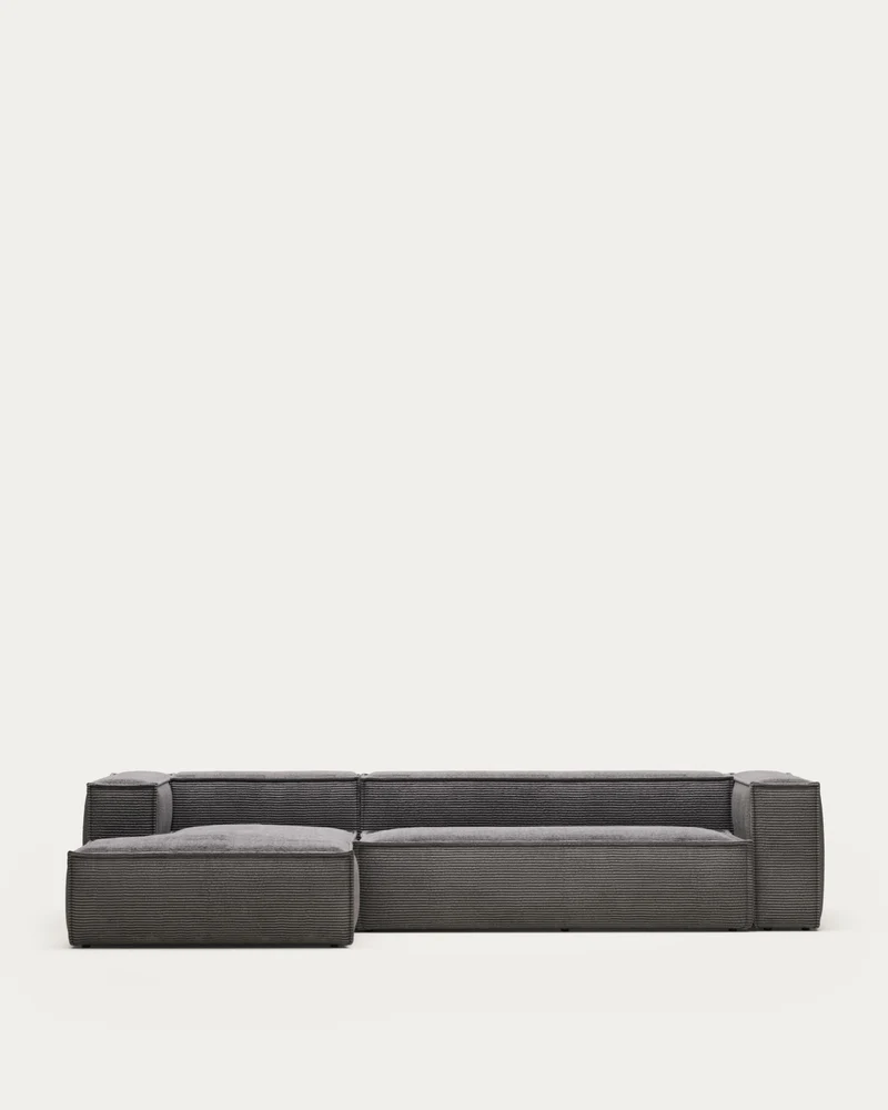 4-Sitzer-Sofa Blok mit dickem, grauen Cord und Chaiselongue links 330 cm FSC Mix Credit