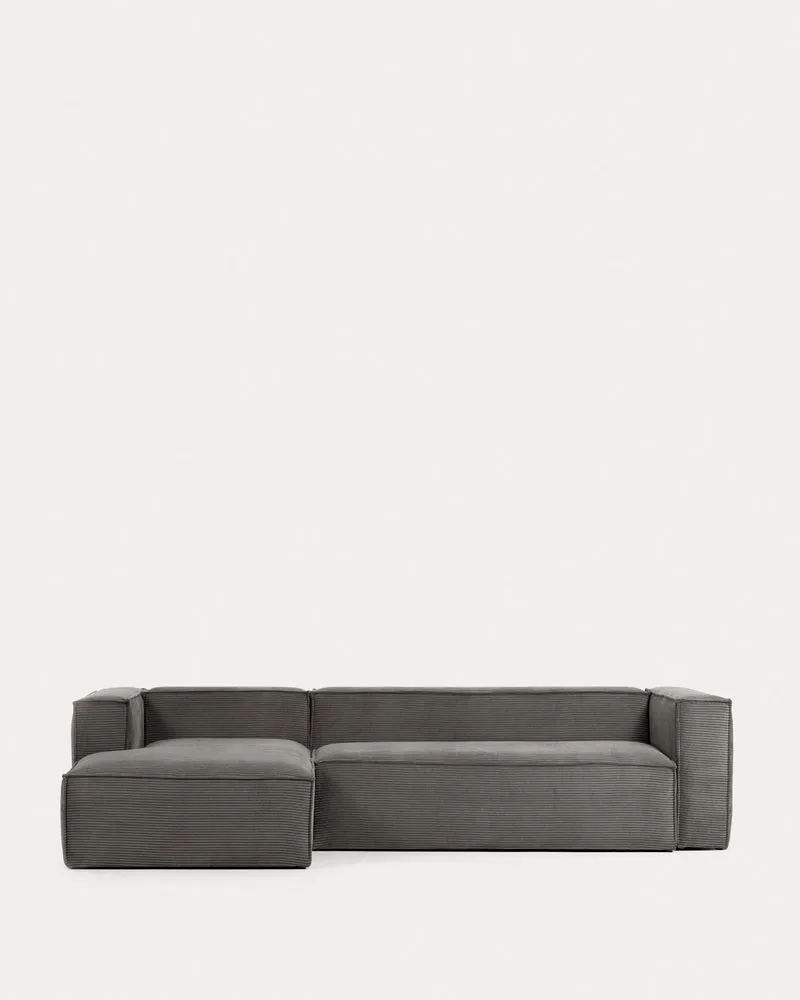 4-Sitzer-Sofa Blok mit dickem, grauen Cord und Chaiselongue links 330 cm FSC Mix Credit