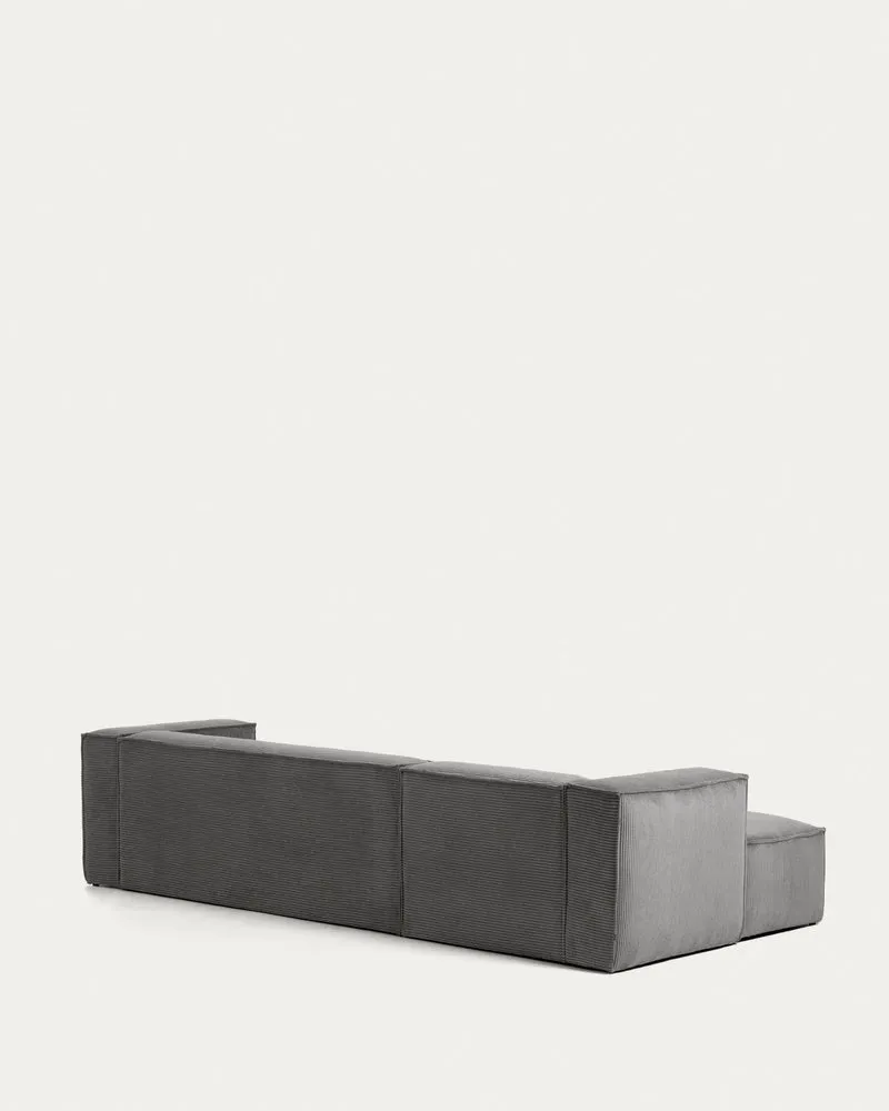 4-Sitzer-Sofa Blok mit dickem, grauen Cord und Chaiselongue links 330 cm FSC Mix Credit