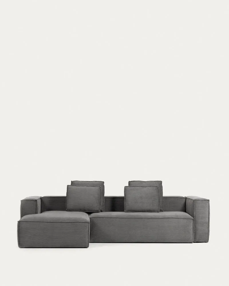 4-Sitzer-Sofa Blok mit dickem, grauen Cord und Chaiselongue links 330 cm FSC Mix Credit