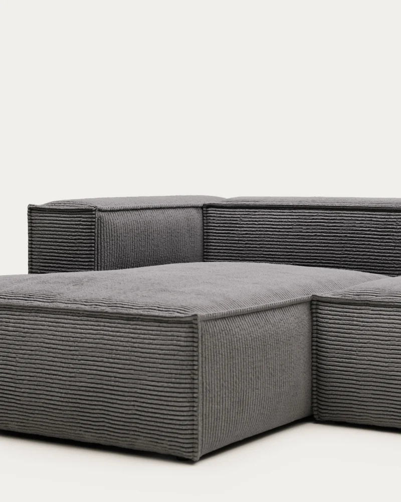 4-Sitzer-Sofa Blok mit dickem, grauen Cord und Chaiselongue links 330 cm FSC Mix Credit