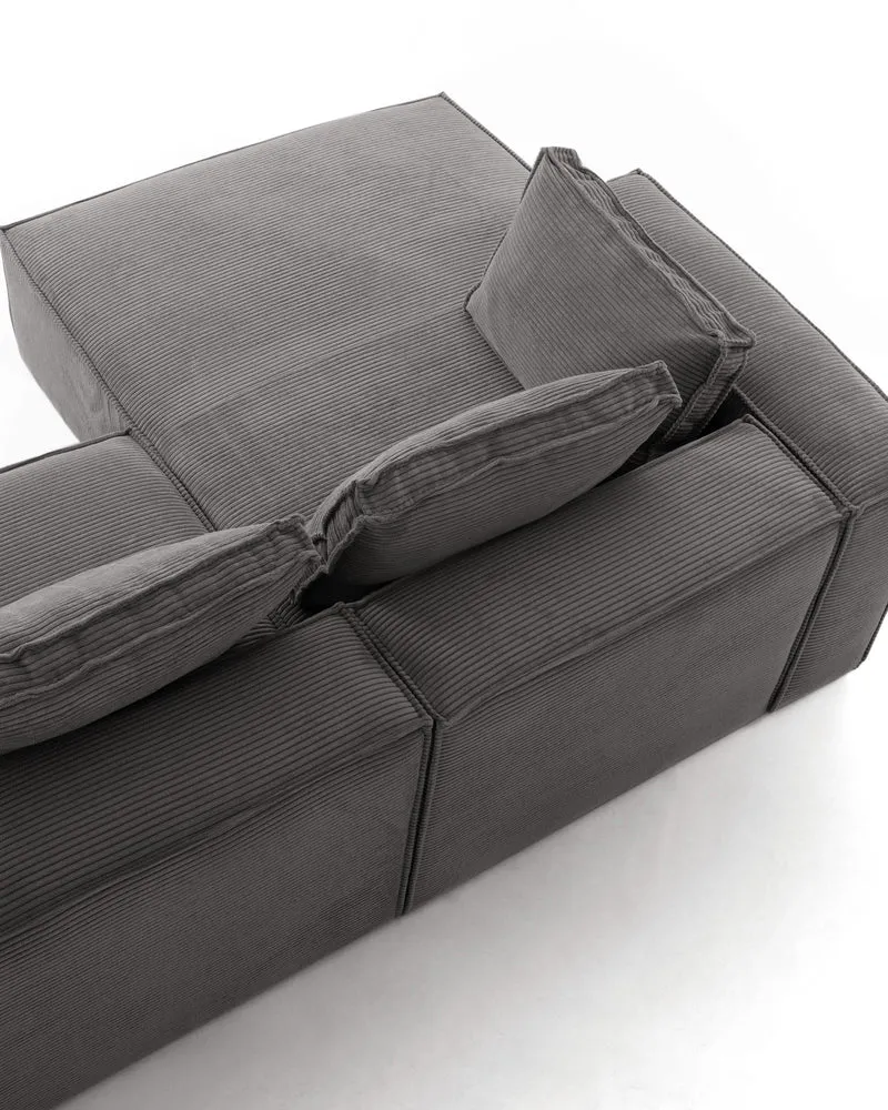 4-Sitzer-Sofa Blok mit dickem, grauen Cord und Chaiselongue links 330 cm FSC Mix Credit