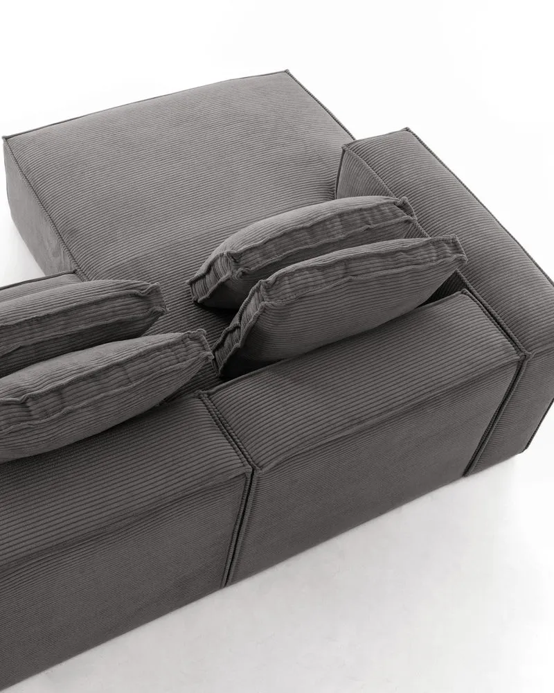 4-Sitzer-Sofa Blok mit dickem, grauen Cord und Chaiselongue links 330 cm FSC Mix Credit