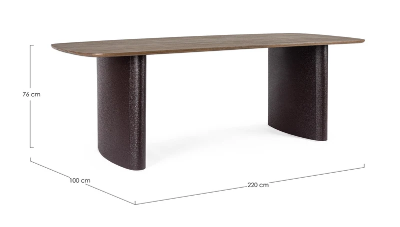 Tavolo in legno di mango con base in acciaio effetto materico 220x100 cm