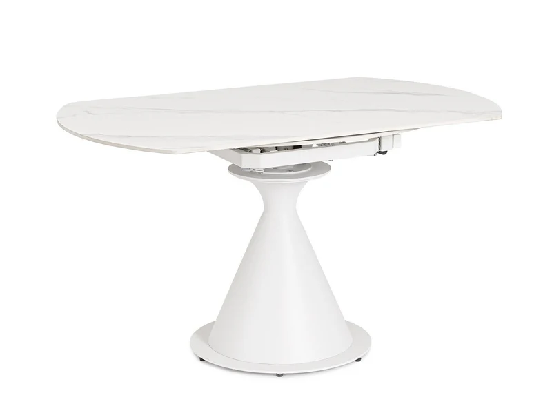 Tavolo rotondo allungabile in gres porcellanato effetto marmo 85-135 cm
