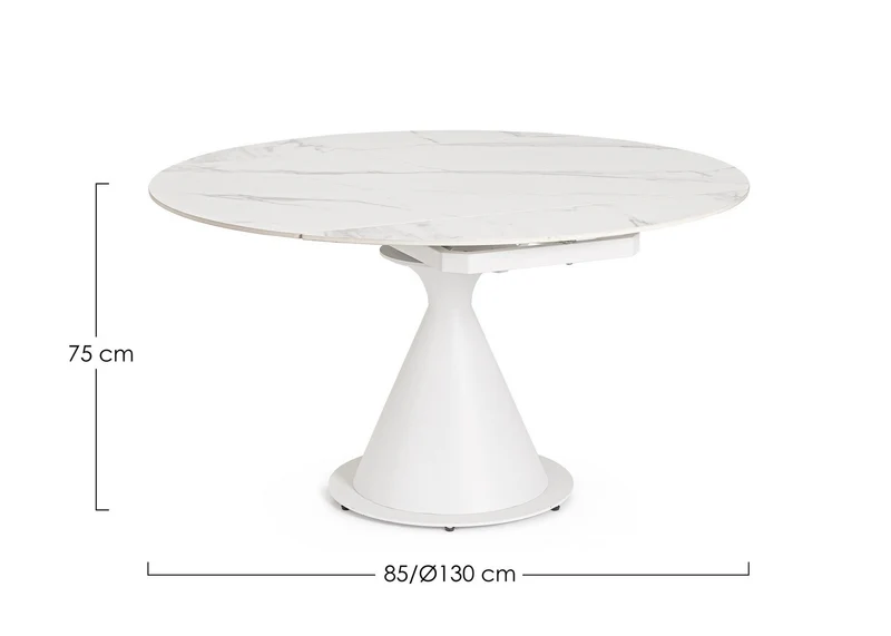 Tavolo rotondo allungabile in gres porcellanato effetto marmo 85-135 cm