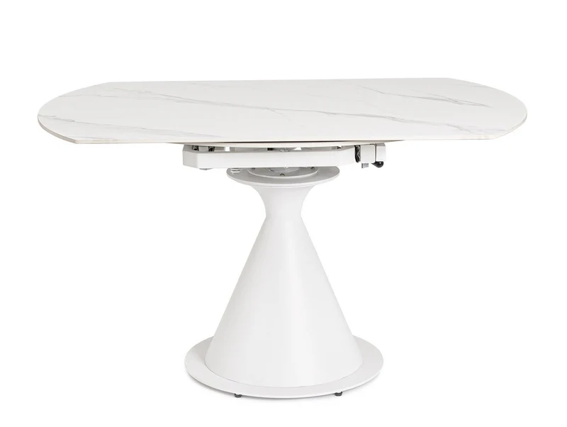 Tavolo rotondo allungabile in gres porcellanato effetto marmo 85-135 cm