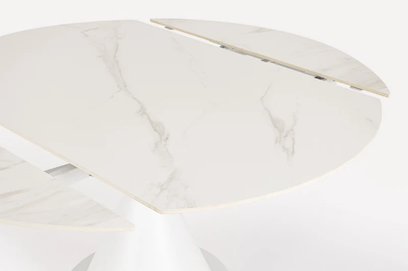 Tavolo rotondo allungabile in gres porcellanato effetto marmo 85-135 cm