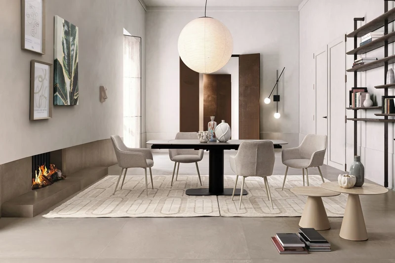Tavolo allungabile in gres porcellanato effetto marmo 140-200x80 cm