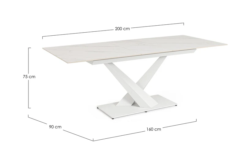 Tavolo allungabile in gres porcellanato effetto marmo 160-200x90 cm