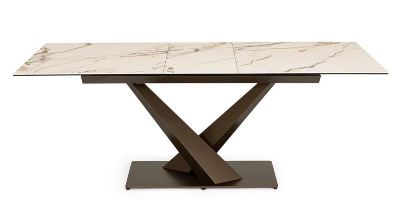 Tavolo allungabile in gres porcellanato effetto marmo 160-200x90 cm