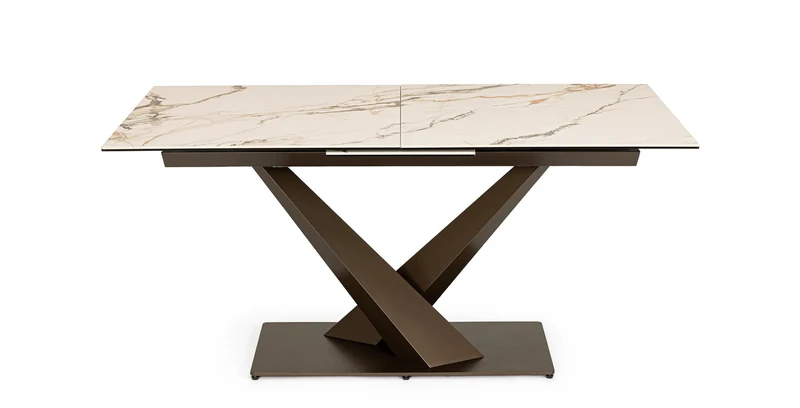 Tavolo allungabile in gres porcellanato effetto marmo 160-200x90 cm