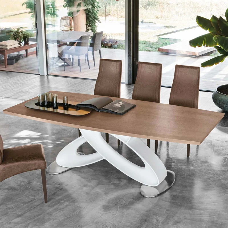 Target Point Eclipse Wood & Stoneware Fixed Dining Table - Made in Italy