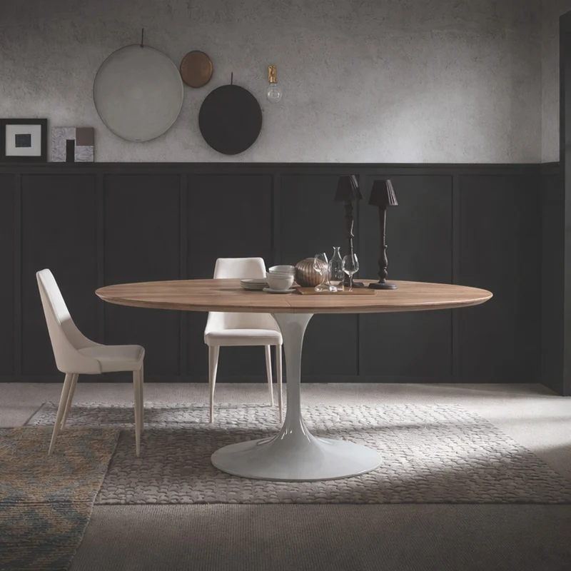 Extendable Round Tulip Dining Table - Liquid Laminate & Solid Oak