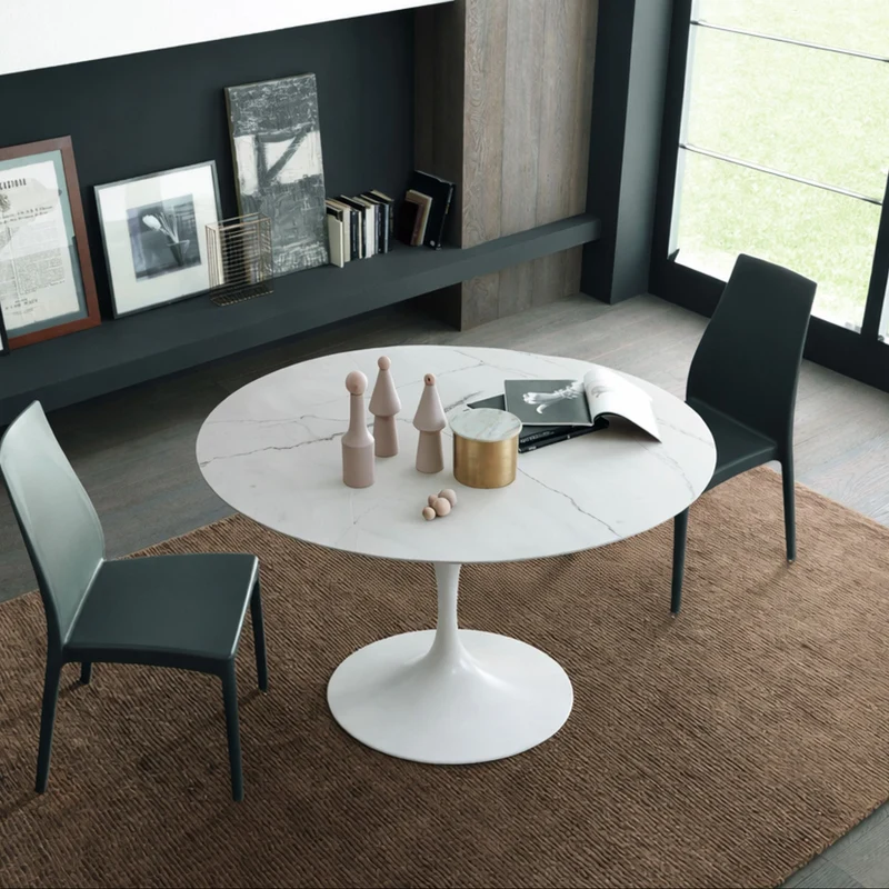 Extendable Round Tulip Dining Table - Ceramic Top