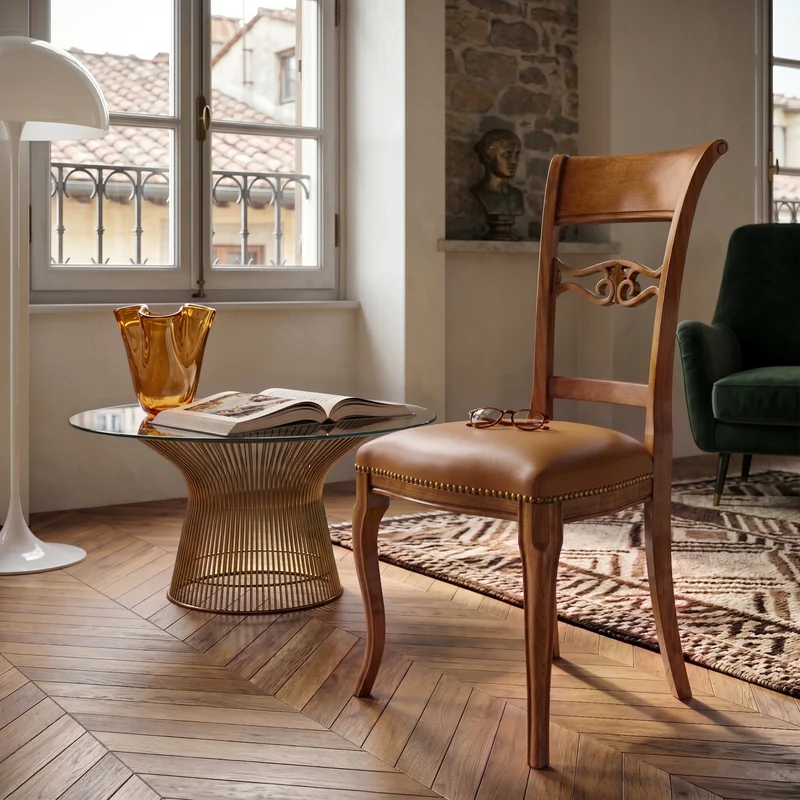 Sedia Classica Vittoria in Legno Massello Rivestita in Vera Pelle - Tiziano