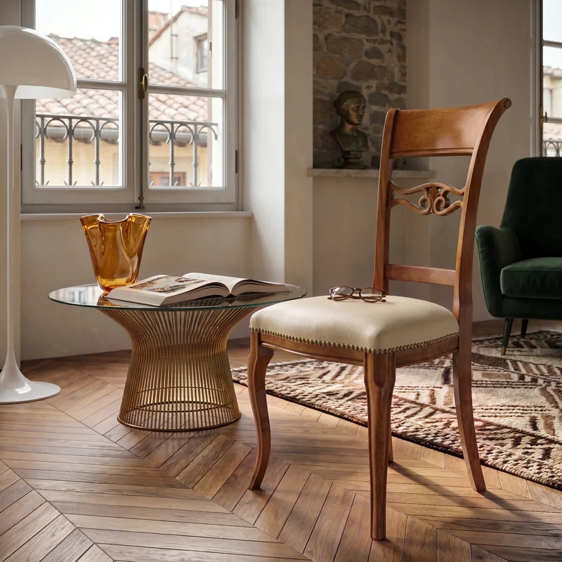 Sedia Classica Vittoria in Legno Massello Rivestita in Vera Pelle - Tiziano