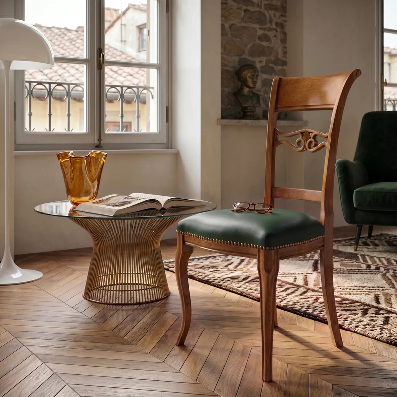 Sedia Classica Vittoria in Legno Massello Rivestita in Vera Pelle - Tiziano