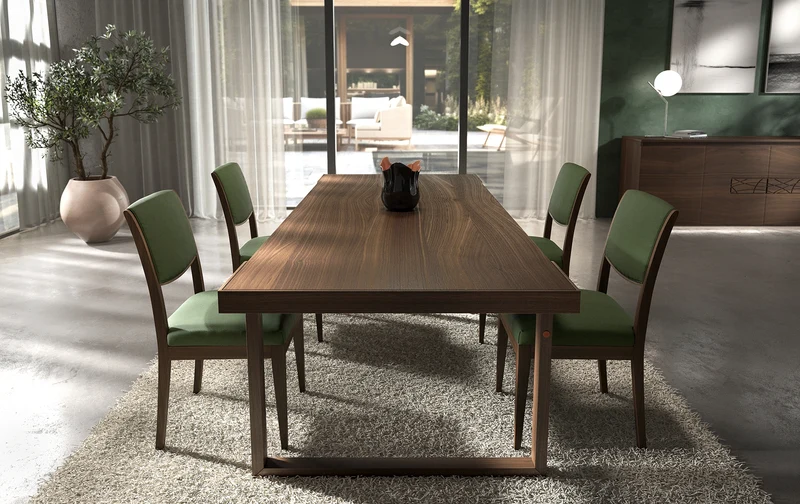 Tavolo Rettangolare 240x100 Noce con 6 Sedie Imbottite Tessuto Modigliani