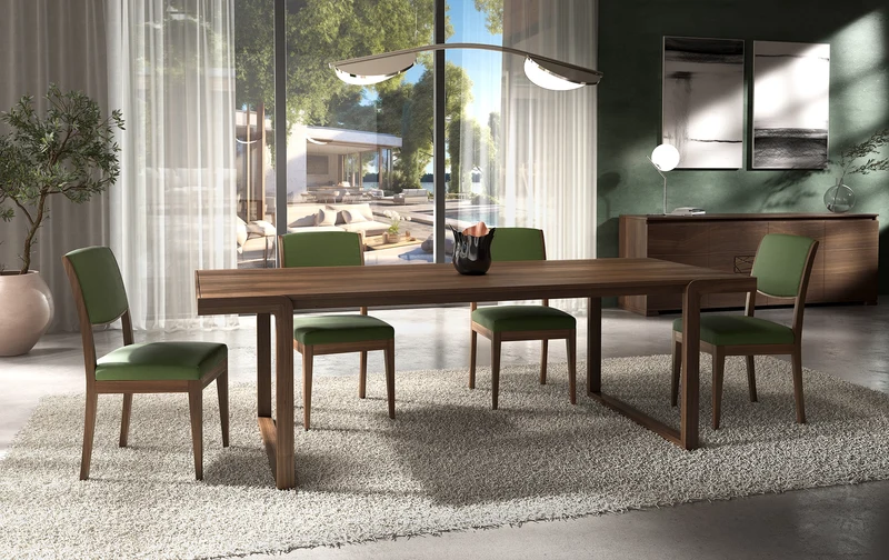 Tavolo Rettangolare in Noce 240×100 con 6 Sedie in Pelle Modigliani