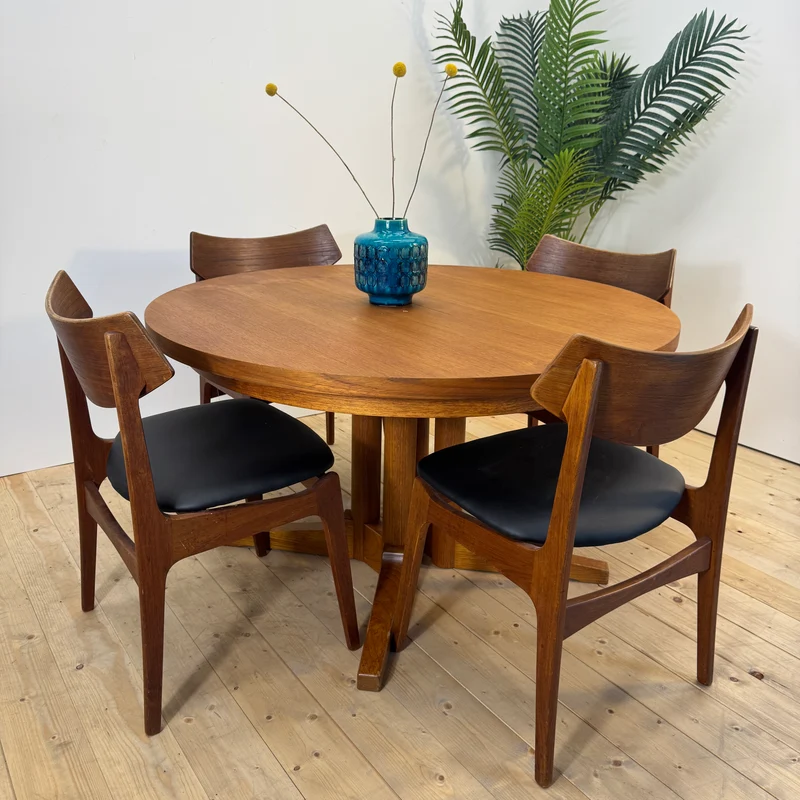 Tavolo da pranzo rotondo allungabile in teak, Danimarca 1960