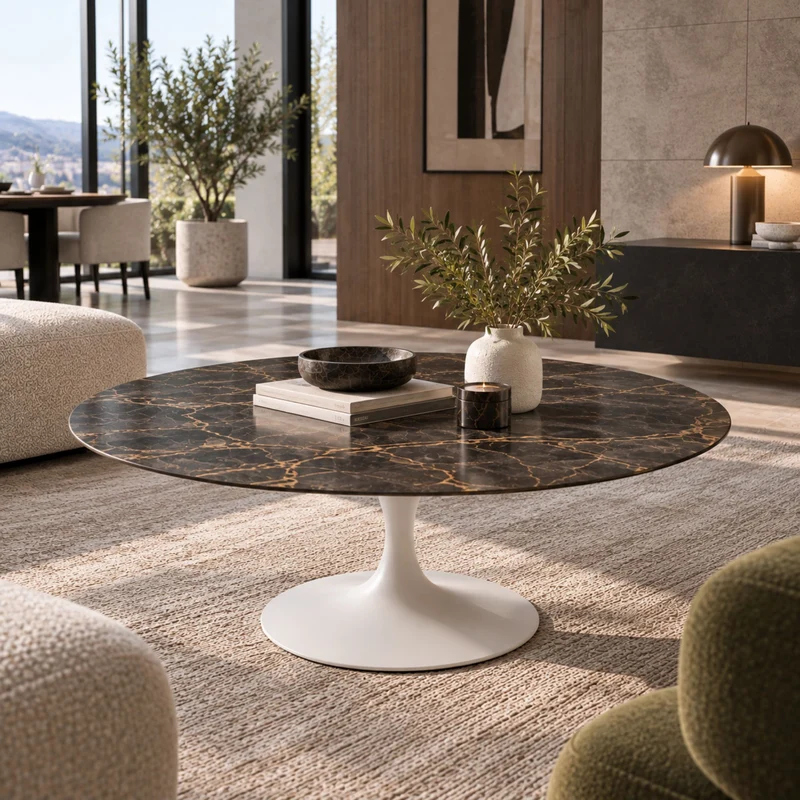 Oval Tulip Coffee Table, H41 cm – Ceramic Top – 105–180 cm