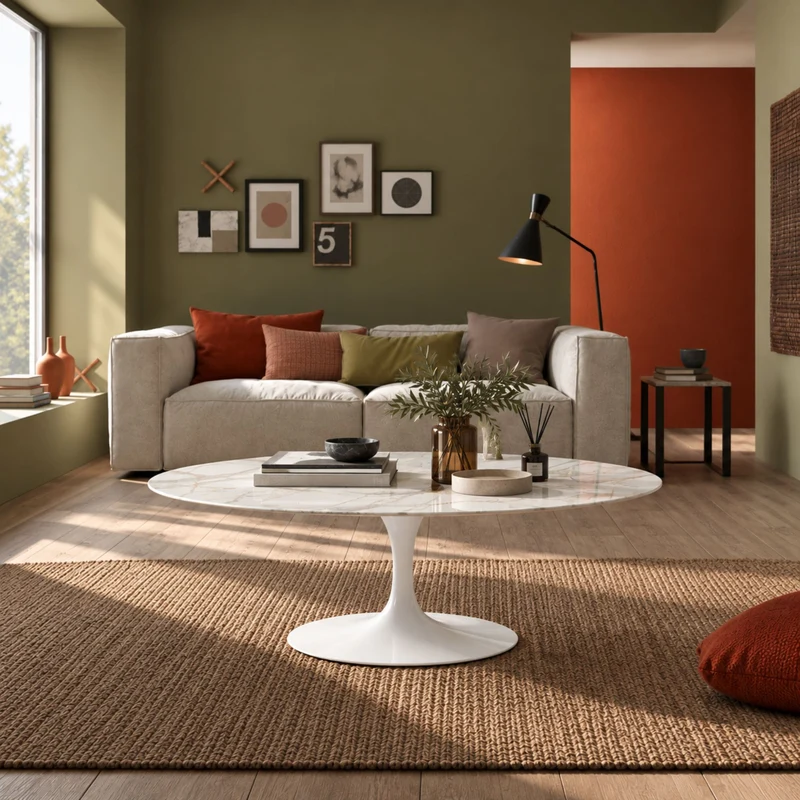 Round & Oval Tulip Coffee Table,H39 cm – Ø51 cm & 60 × 40 cm – Ceramic Top