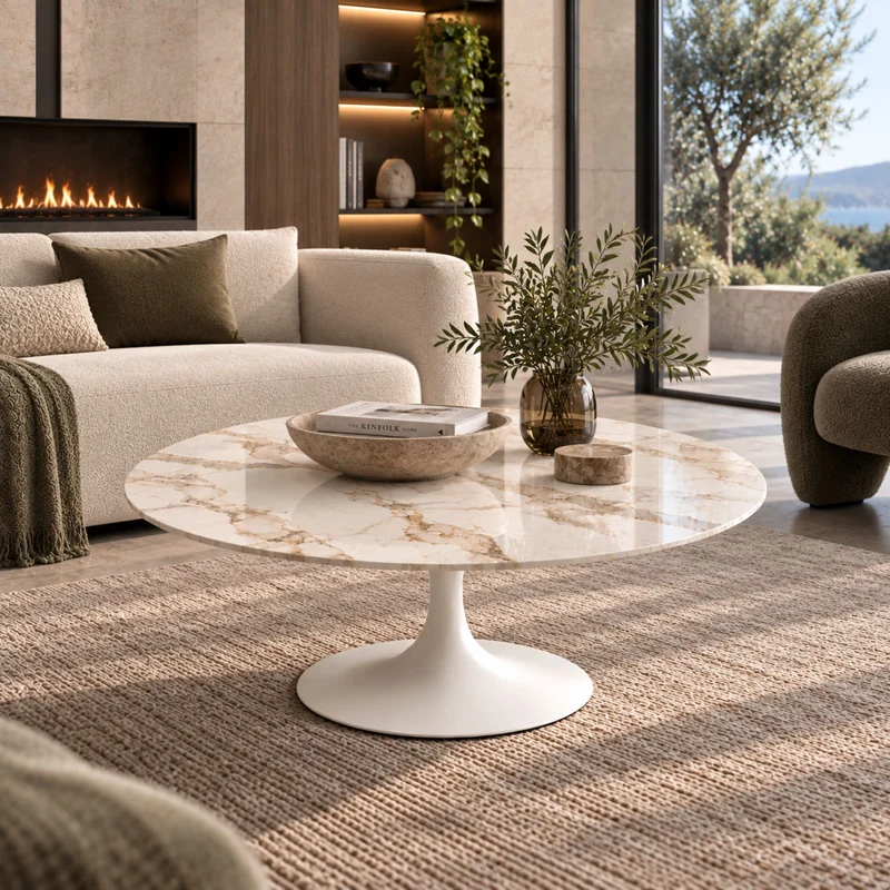 Round Tulip Coffee Table,H41 cm – Ø60–Ø90 cm – Ceramic Top