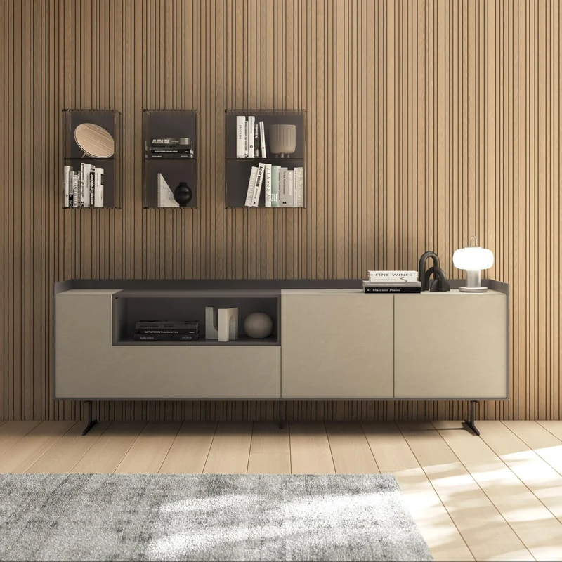 Orme Tray Sideboard | 12mm Cover & Glass Shelf | Made in Italy