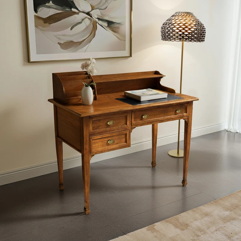 Scrivania Scrittoio Classica Piccola in Legno con Piano in Pelle – Tiziano