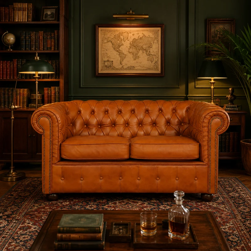 Divano 2 Posti Chesterfield Medium Pelle Primo Fiore - Design Iconico