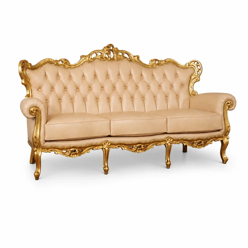 Divano 3 posti Barocco Caterina - Foglia Oro, Pelle Primo Fiore Premium – Artigianato Italiano di Lusso (Copia)