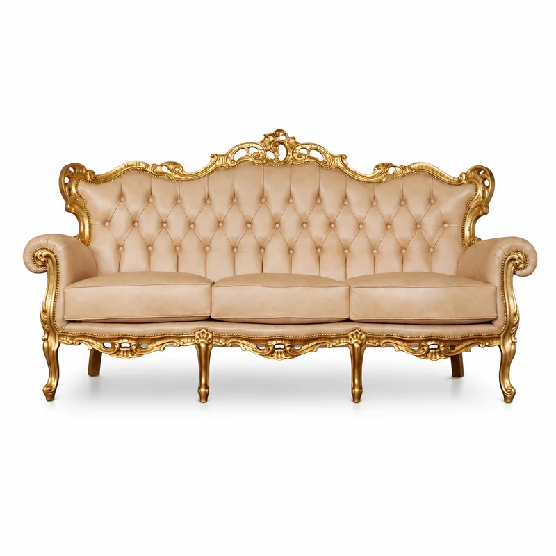 Divano 3 posti Barocco Caterina - Foglia Oro, Pelle Primo Fiore Premium – Artigianato Italiano di Lusso (Copia)