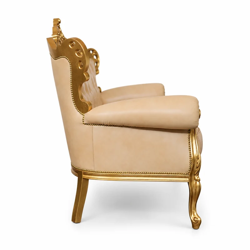 Divano 3 posti Barocco Caterina - Foglia Oro, Pelle Primo Fiore Premium – Artigianato Italiano di Lusso (Copia)