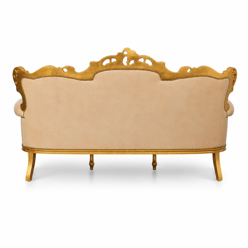 Divano 3 posti Barocco Caterina - Foglia Oro, Pelle Primo Fiore Premium – Artigianato Italiano di Lusso (Copia)