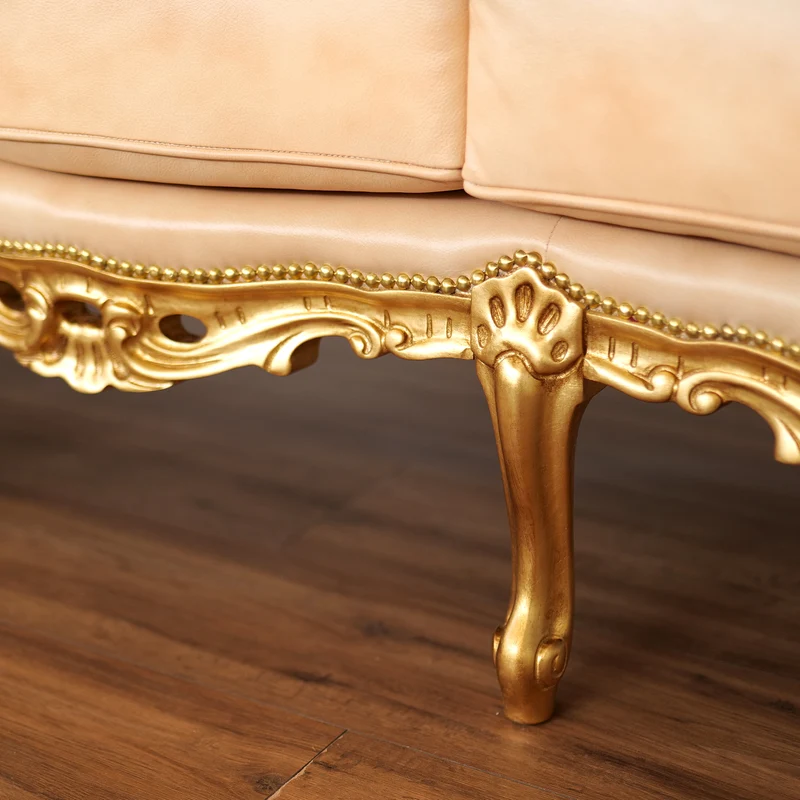 Divano 3 posti Barocco Caterina - Foglia Oro, Pelle Primo Fiore Premium – Artigianato Italiano di Lusso (Copia)