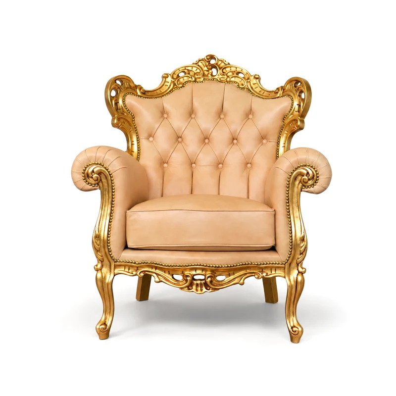 Poltrona Barocca Caterina - Foglia Oro, Pelle Primo Fiore Premium – Artigianato Italiano di Lusso