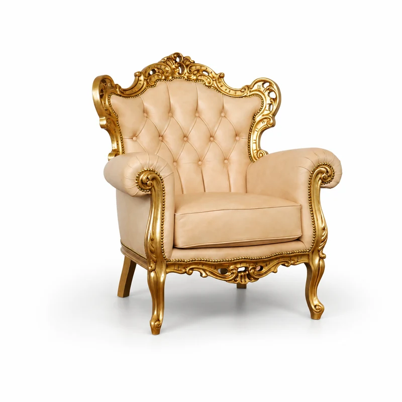 Poltrona Barocca Caterina - Foglia Oro, Pelle Primo Fiore Premium – Artigianato Italiano di Lusso