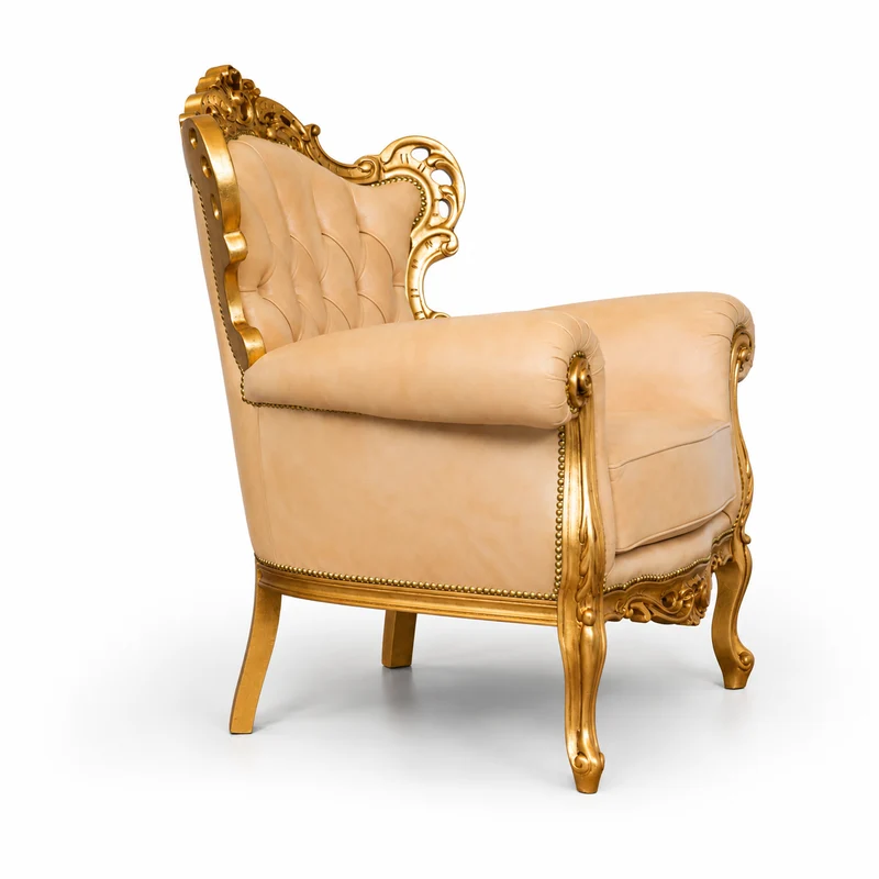 Poltrona Barocca Caterina - Foglia Oro, Pelle Primo Fiore Premium – Artigianato Italiano di Lusso