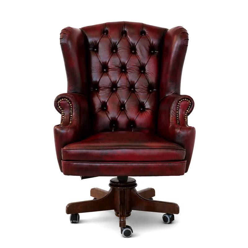 Poltrona Presidenziale Oxford Chesterfield Deluxe Pelle Primo Fiore Premium - Base in Legno