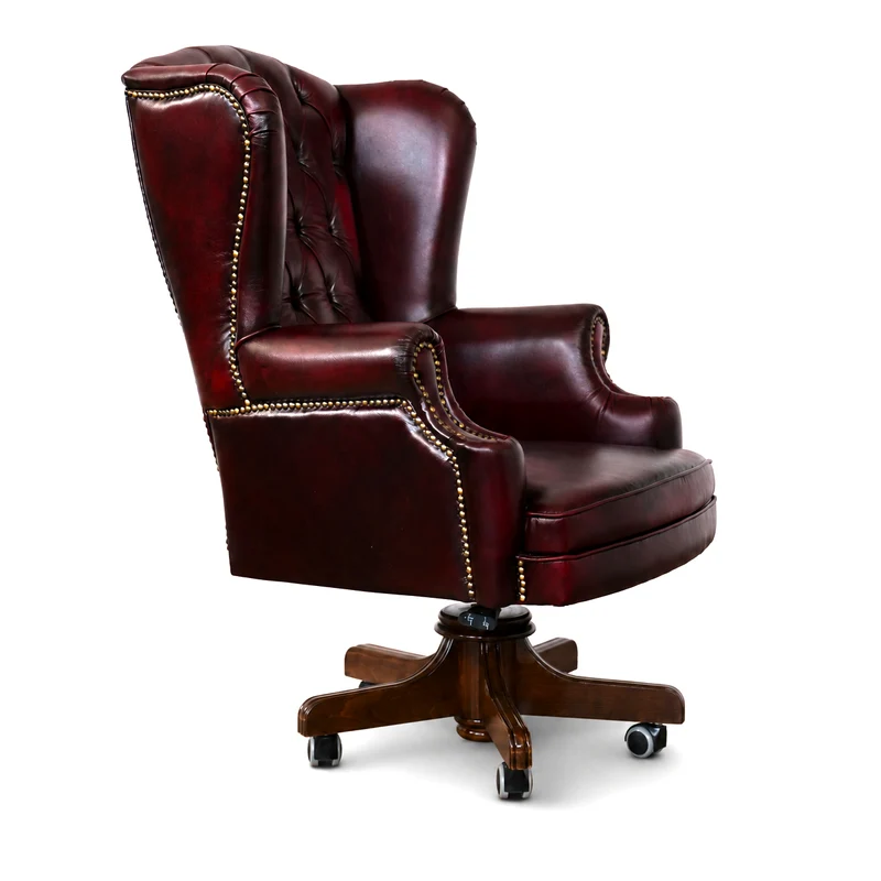 Poltrona Presidenziale Oxford Chesterfield Deluxe Pelle Primo Fiore Premium - Base in Legno